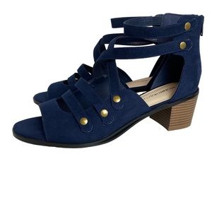 NEW Monroe & Main navy blue open toe strappy nautical military style heels sz 11